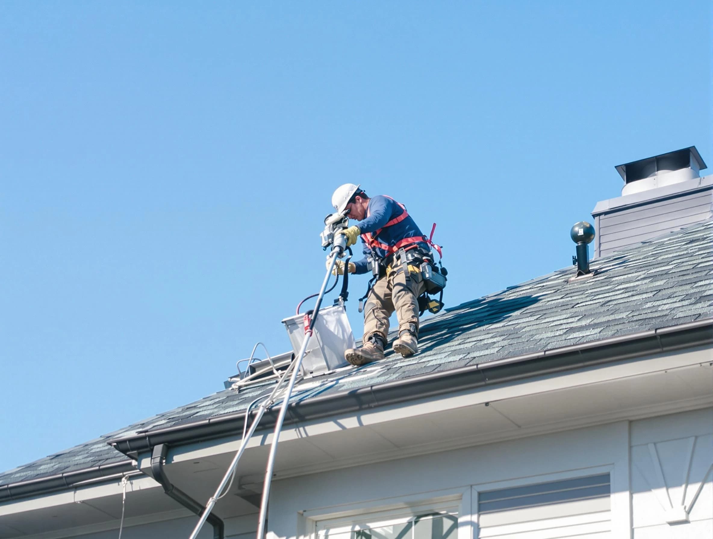 Johnstown Dryer Vent Cleaning certified technician cleaning a roof-mounted dryer vent system in Johnstown