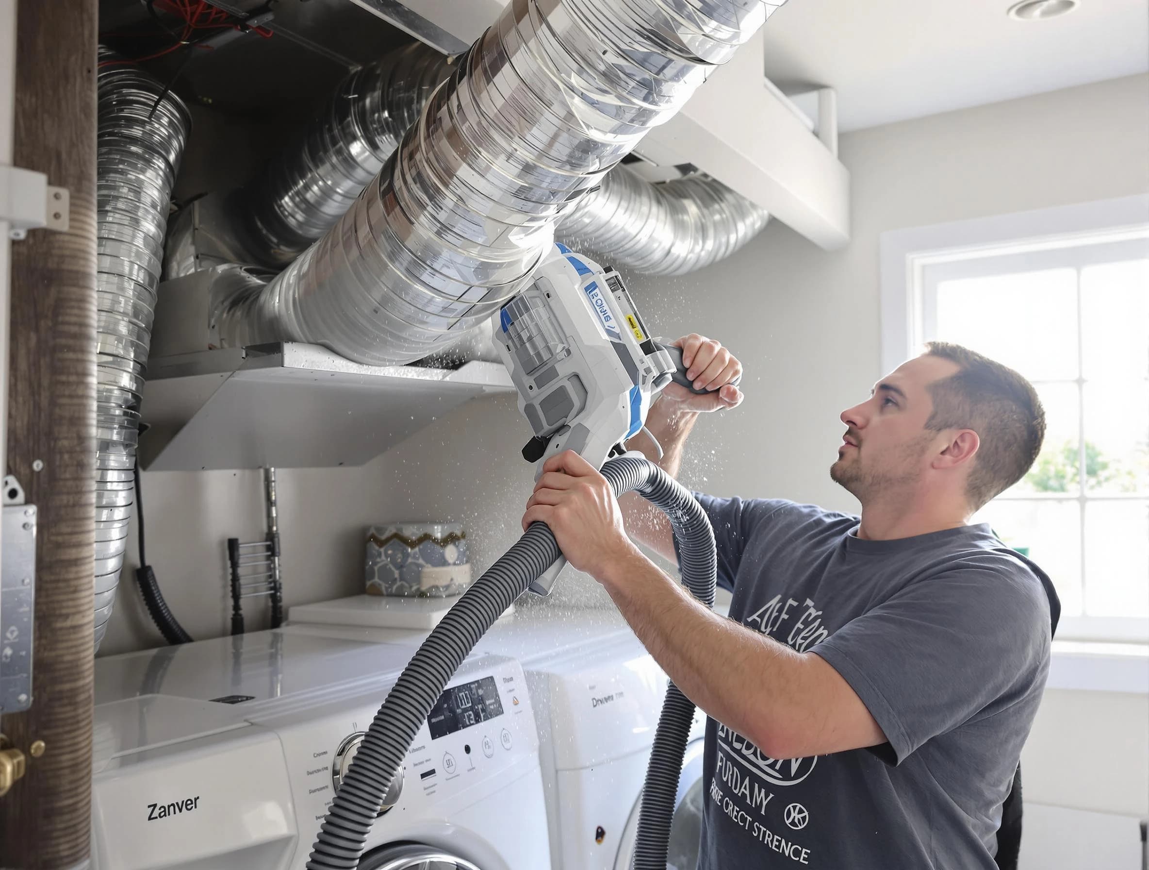 Johnstown Dryer Vent Cleaning specialist cleaning deep within a dryer vent duct system in Johnstown