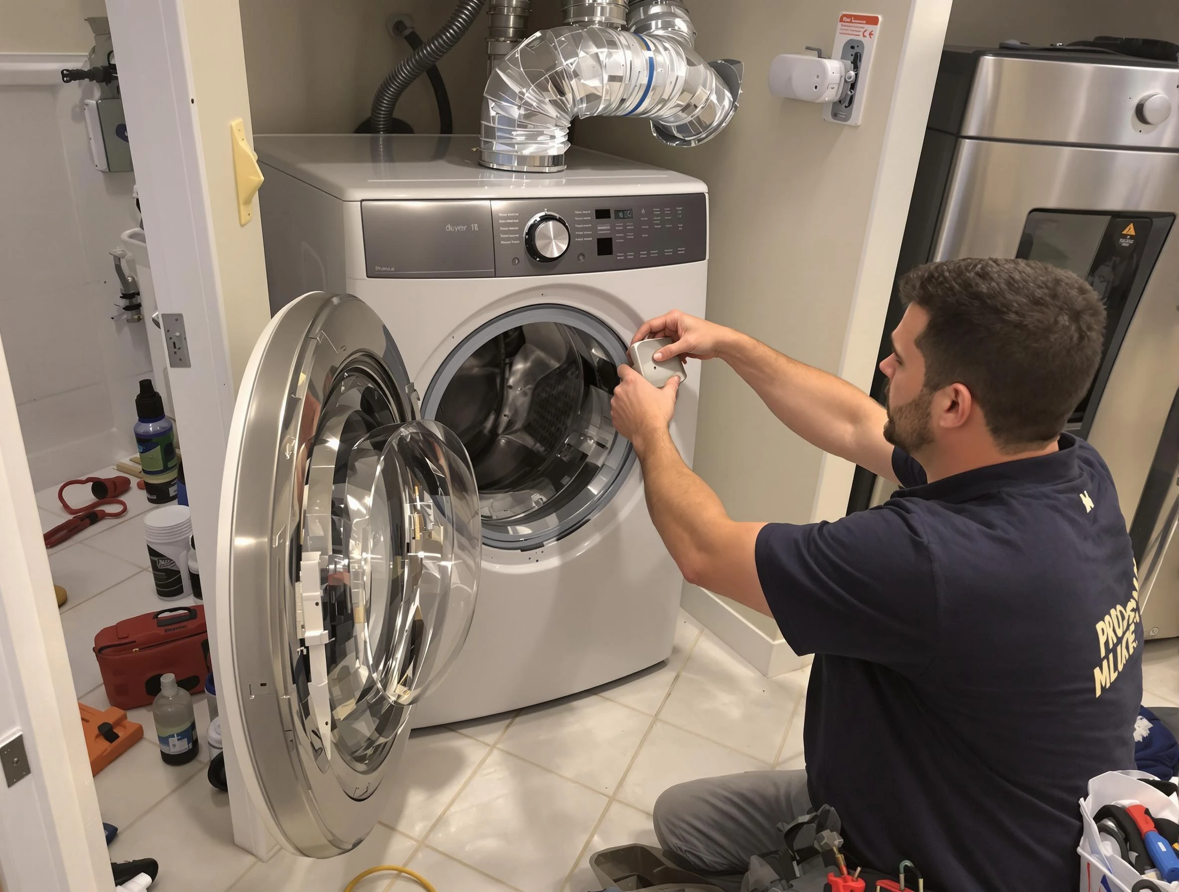 Johnstown Dryer Vent Cleaning technician performing precise dryer vent hose installation in Johnstown
